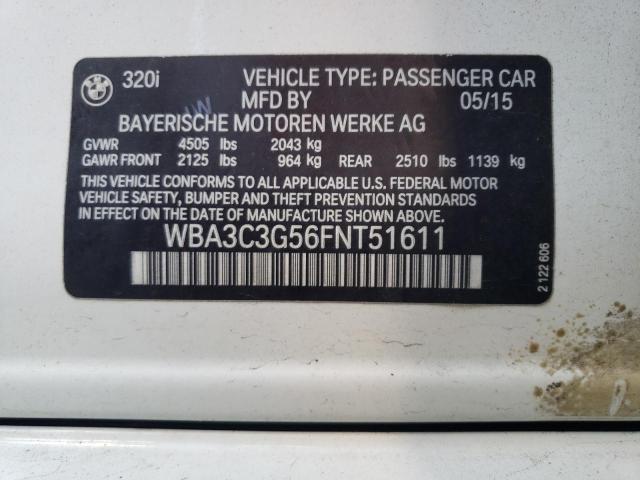 Photo 10 from auction – 2015 BMW 320 I XDRI with VIN WBA3C3G56FNT51611