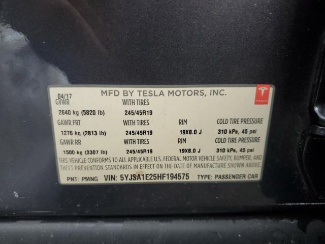 Photo 10 from auction – 2017 TESLA MODEL S with VIN 5YJSA1E25HF194575
