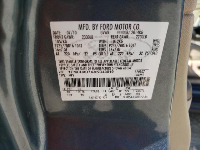 Photo 10 from auction – 2010 FORD ESCAPE XLT with VIN 1FMCU0D7XAKD43019