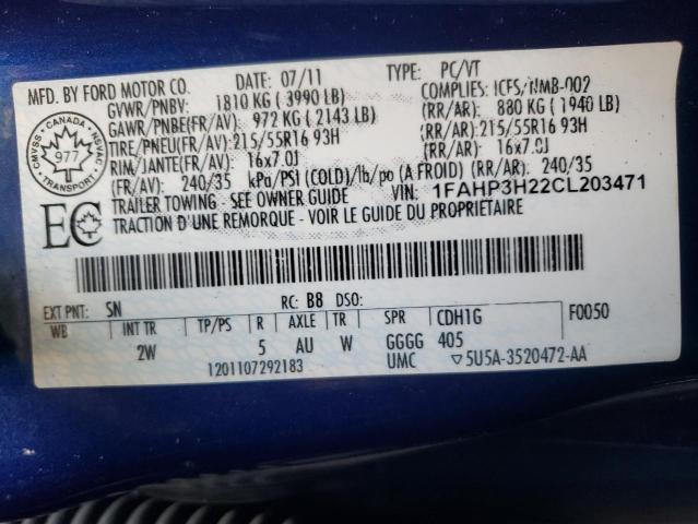 Photo 10 from auction – 2012 FORD FOCUS SEL with VIN 1FAHP3H22CL203471