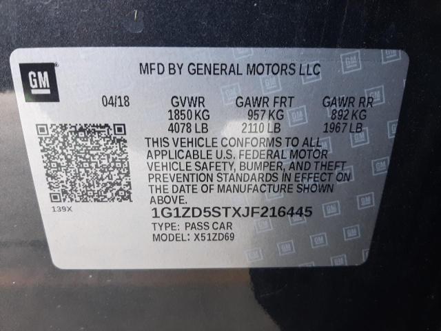 Photo 10 from auction – 2018 CHEVROLET MALIBU LT with VIN 1G1ZD5STXJF216445