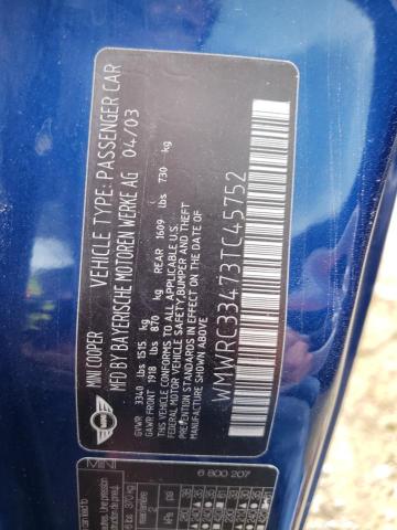 Photo 10 from auction – 2003 MINI COOPER with VIN WMWRC33473TC45752