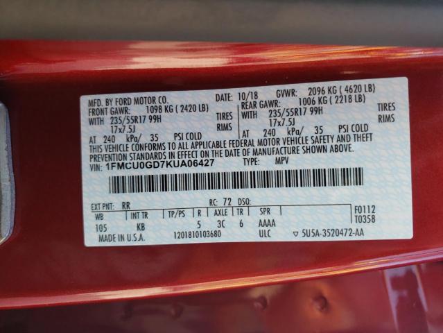 Photo 10 from auction – 2019 FORD ESCAPE SE with VIN 1FMCU0GD7KUA06427