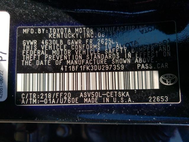 Photo 10 from auction – 2013 TOYOTA CAMRY with VIN 4T1BF1FK3DU297359