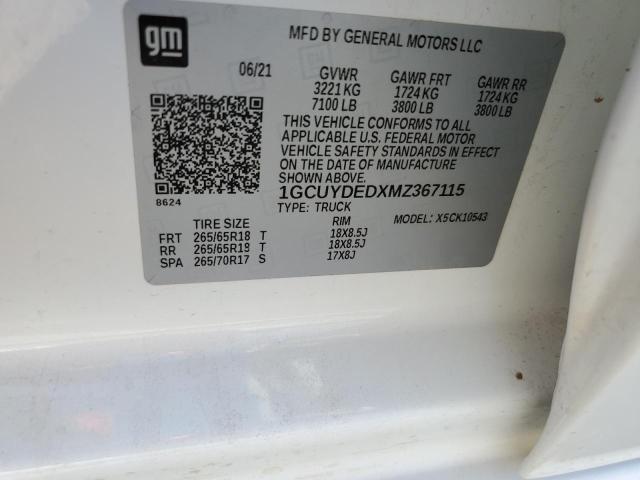 Photo 10 from auction – 2021 CHEVROLET SILVERADO with VIN 1GCUYDEDXMZ367115