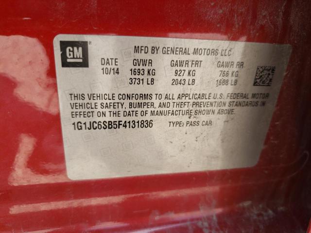 Photo 10 from auction – 2015 CHEVROLET SONIC LT with VIN 1G1JC6SB5F4131836