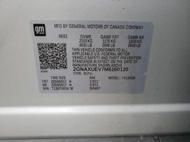 Photo 10 from auction – 2021 CHEVROLET EQUINOX LT with VIN 2GNAXUEV7M6160120