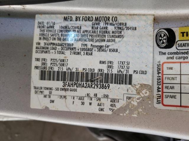 Photo 10 from auction – 2010 FORD FUSION SE with VIN 3FAHP0HA2AR293869