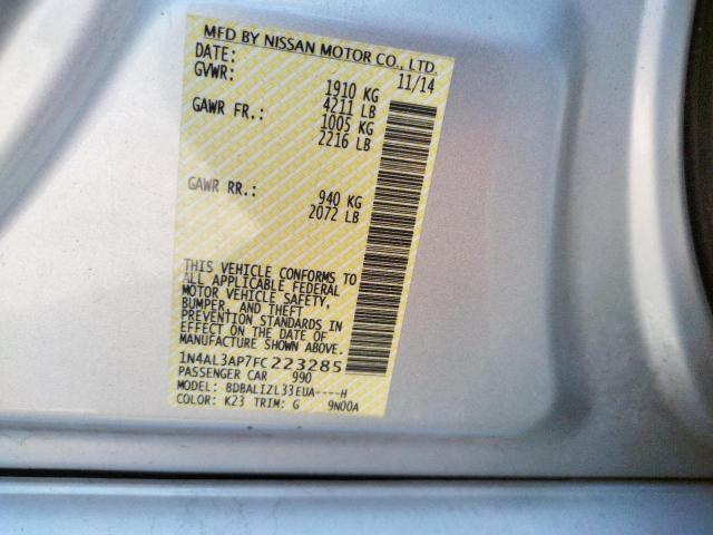 Photo 10 from auction – 2015 NISSAN ALTIMA 2.5 with VIN 1N4AL3AP7FC223285