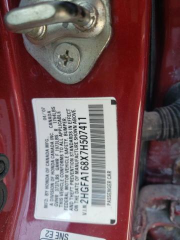 Photo 10 from auction – 2007 HONDA CIVIC EX with VIN 2HGFA168X7H507411
