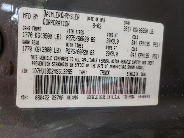 Photo 10 from auction – 2004 DODGE 1500 with VIN 1D7HU18D24S513285