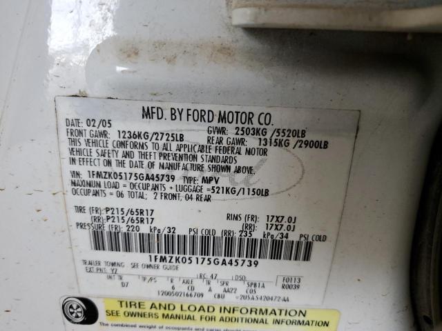 Photo 10 from auction – 2005 FORD FREESTYLE with VIN 1FMZK05175GA45739