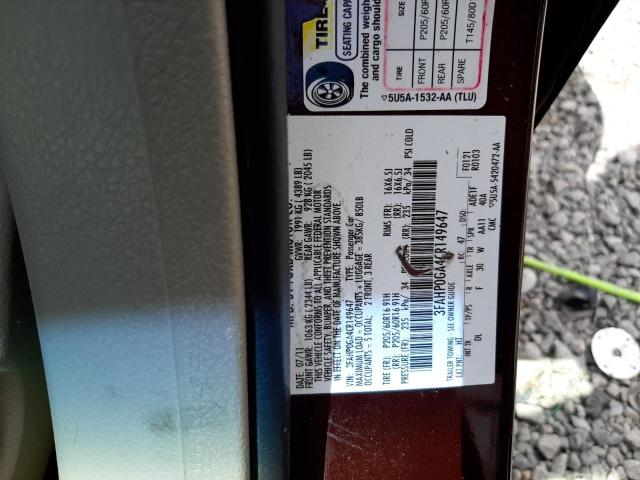 Photo 10 from auction – 2012 FORD FUSION S with VIN 3FAHP0GA4CR149647