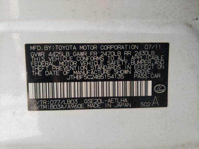 Photo 10 from auction – 2011 LEXUS IS 250 with VIN JTHBF5C24B5154135
