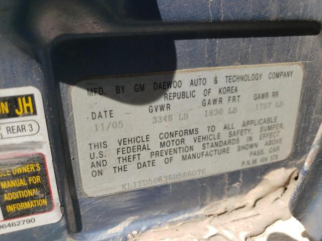 Photo 10 from auction – 2006 CHEVROLET AVEO BASE with VIN KL1TD56636B586076