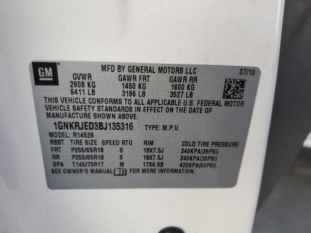 Photo 10 from auction – 2011 CHEVROLET TRAVERSE L with VIN 1GNKRJED3BJ135316