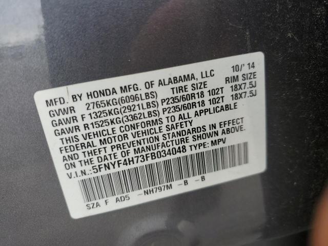 Фото 10 с аукциона – 2015 HONDA PILOT EXLN с VIN 5FNYF4H73FB034048