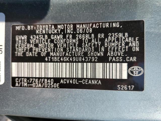 Photo 10 from auction – 2009 TOYOTA CAMRY with VIN 4T1BE46K49U843792