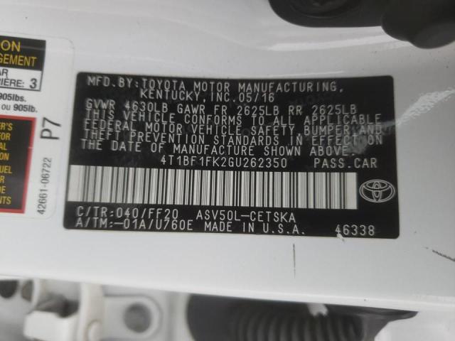Photo 10 from auction – 2016 TOYOTA CAMRY LE with VIN 4T1BF1FK2GU262350