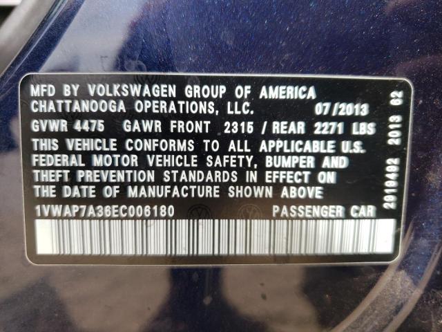 Photo 10 from auction – 2014 VOLKSWAGEN PASSAT S with VIN 1VWAP7A36EC006180