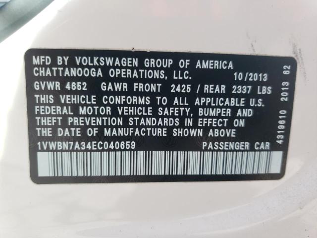Photo 10 from auction – 2014 VOLKSWAGEN PASSAT SE with VIN 1VWBN7A34EC040659
