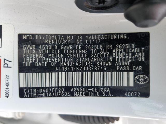 Photo 10 from auction – 2017 TOYOTA CAMRY LE with VIN 4T1BF1FK2HU378746