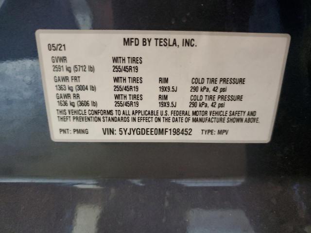 Photo 10 from auction – 2021 TESLA MODEL Y with VIN 5YJYGDEE0MF198452