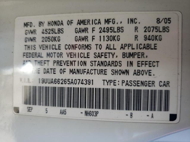Photo 10 from auction – 2005 ACURA TL with VIN 19UUA66265A074391