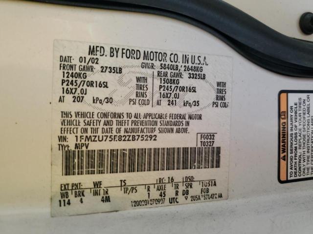 Photo 10 from auction – 2002 FORD EXPLORER L with VIN 1FMZU75E82ZB75292