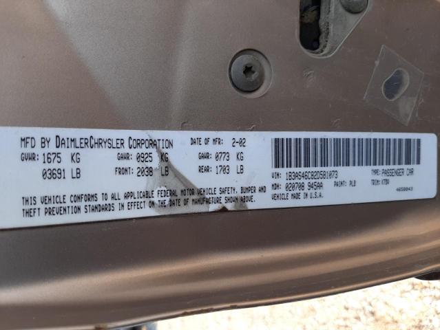 Photo 10 from auction – 2002 DODGE NEON SE with VIN 1B3AS46C82D581073