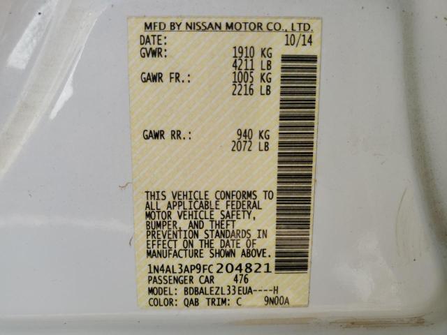Photo 10 from auction – 2015 NISSAN ALTIMA 2.5 with VIN 1N4AL3AP9FC204821