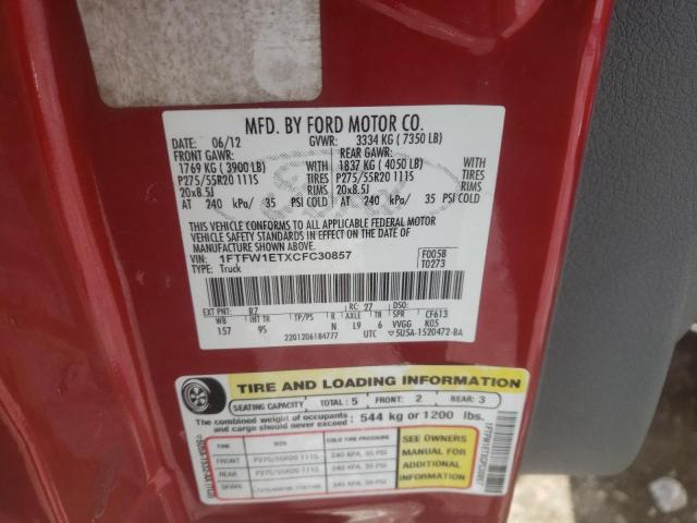 Photo 10 from auction – 2012 FORD F150 SUPER with VIN 1FTFW1ETXCFC30857