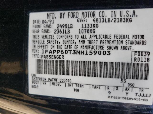 Photo 10 from auction – 1991 FORD THUNDERBIR with VIN 1FAPP60T3MH159003