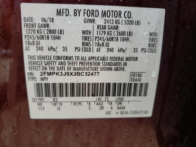 Photo 10 from auction – 2018 FORD EDGE SEL with VIN 2FMPK3J9XJBC32477