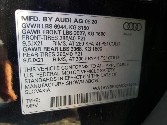 Photo 10 from auction – 2021 AUDI SQ7 PREMIU with VIN WA1AWBF76MD010270