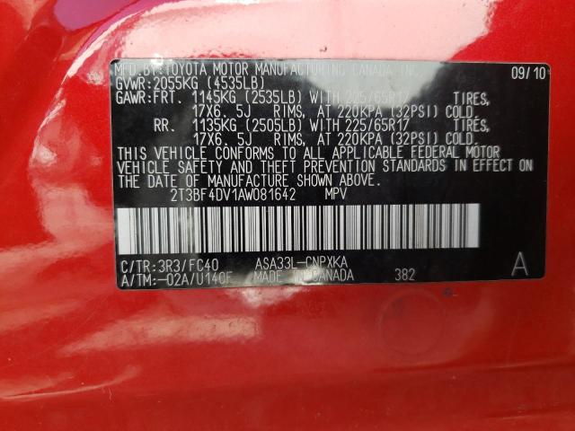 Photo 10 from auction – 2010 TOYOTA RAV4 with VIN 2T3BF4DV1AW081642