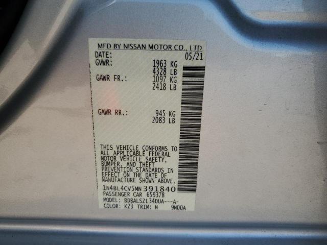 Photo 10 from auction – 2021 NISSAN ALTIMA SR with VIN 1N4BL4CV5MN391840
