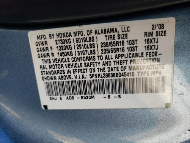Photo 10 from auction – 2008 HONDA ODYSSEY EX with VIN 5FNRL38638B045410
