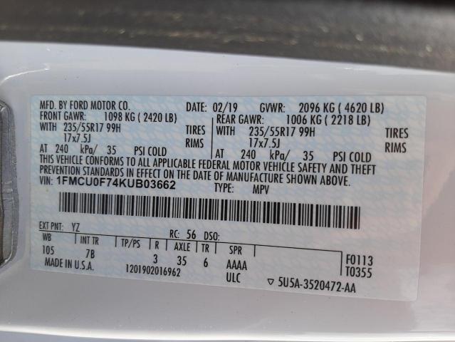 Photo 10 from auction – 2019 FORD ESCAPE S with VIN 1FMCU0F74KUB03662