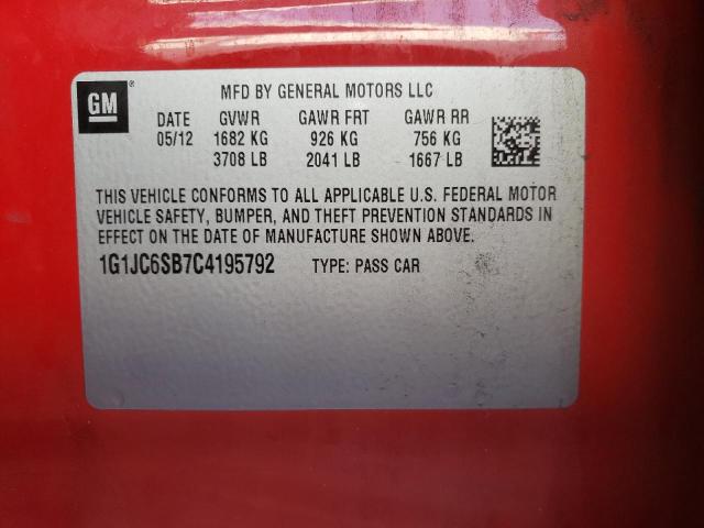 Photo 10 from auction – 2012 CHEVROLET SONIC LT with VIN 1G1JC6SB7C4195792