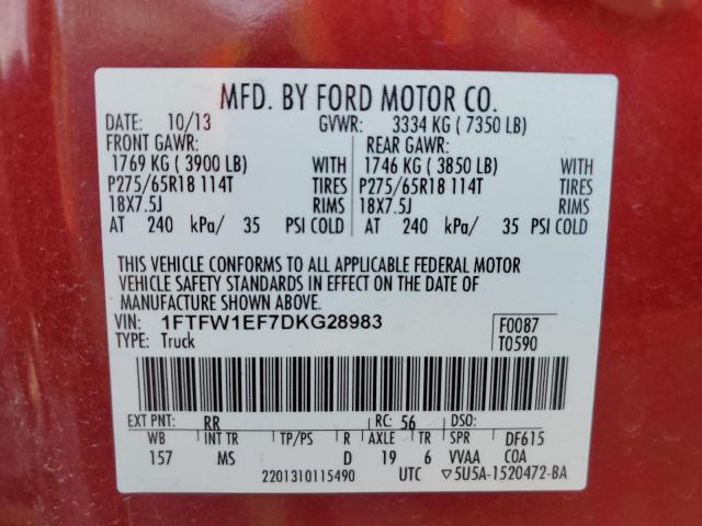 Photo 10 from auction – 2013 FORD F150 SUPER with VIN 1FTFW1EF7DKG28983