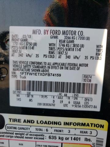 Photo 10 from auction – 2013 FORD F150 SUPER with VIN 1FTFW1ETXDFB74159