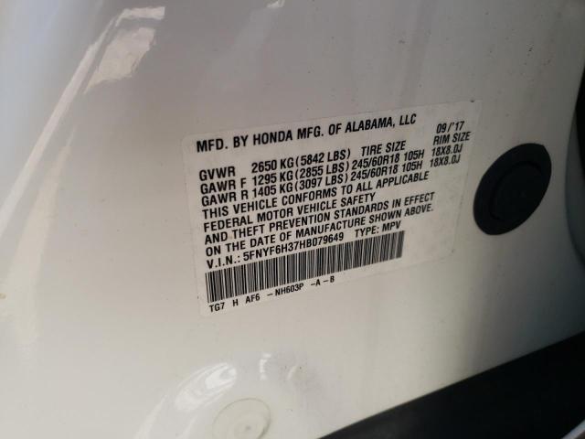 Photo 10 from auction – 2017 HONDA PILOT EX with VIN 5FNYF6H37HB079649