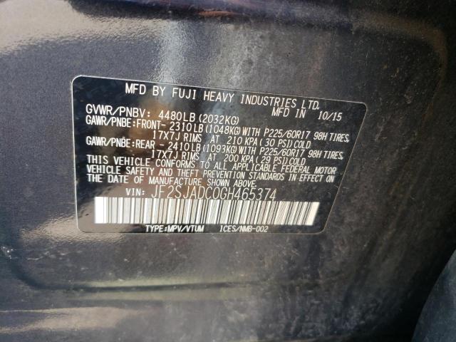 Photo 10 from auction – 2016 SUBARU FORESTER 2 with VIN JF2SJADC0GH465374