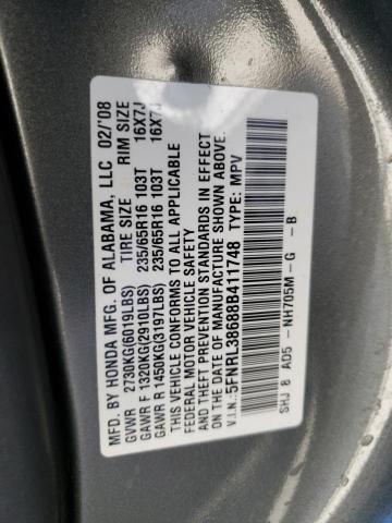 Photo 10 from auction – 2008 HONDA ODYSSEY EX with VIN 5FNRL38688B411748