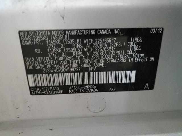 Photo 10 from auction – 2012 TOYOTA RAV4 with VIN 2T3BF4DV3CW199727