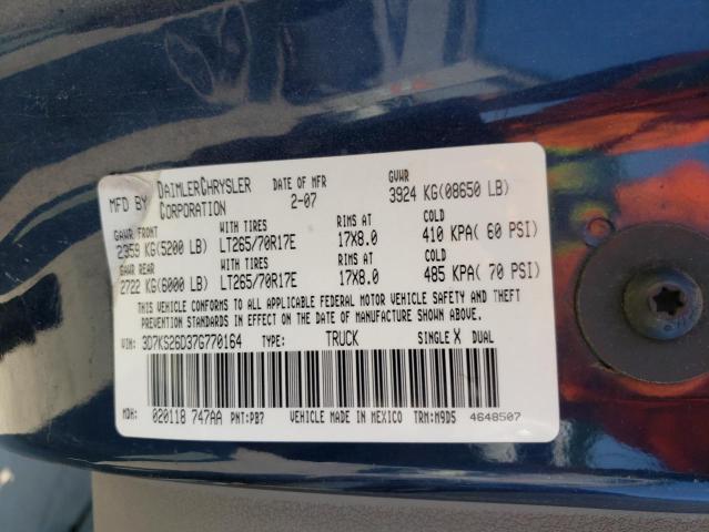 Photo 10 from auction – 2007 DODGE RAM 2500 S with VIN 3D7KS26D37G770164