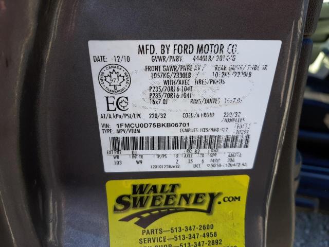 Photo 10 from auction – 2011 FORD ESCAPE XLT with VIN 1FMCU0D75BKB06701