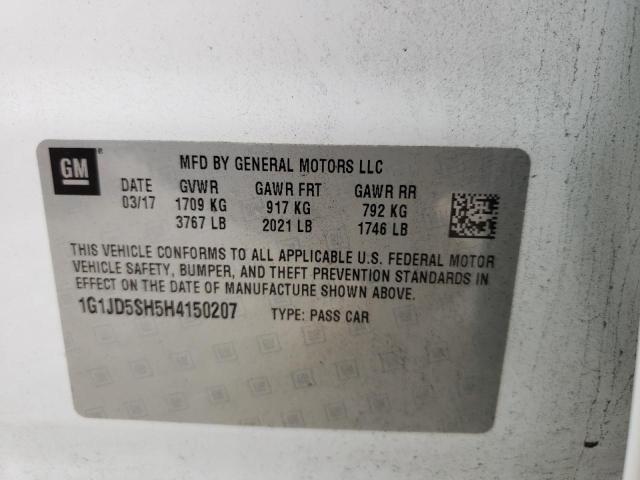 Photo 10 from auction – 2017 CHEVROLET SONIC LT with VIN 1G1JD5SH5H4150207