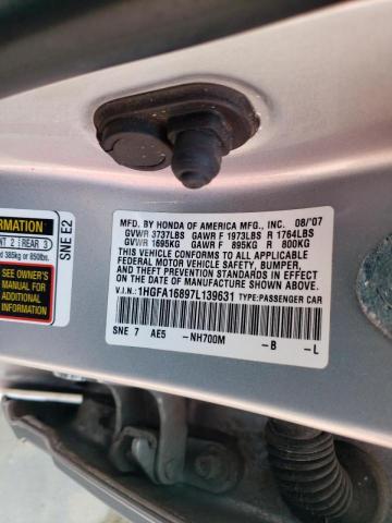 Photo 10 from auction – 2007 HONDA CIVIC EX with VIN 1HGFA16897L139631